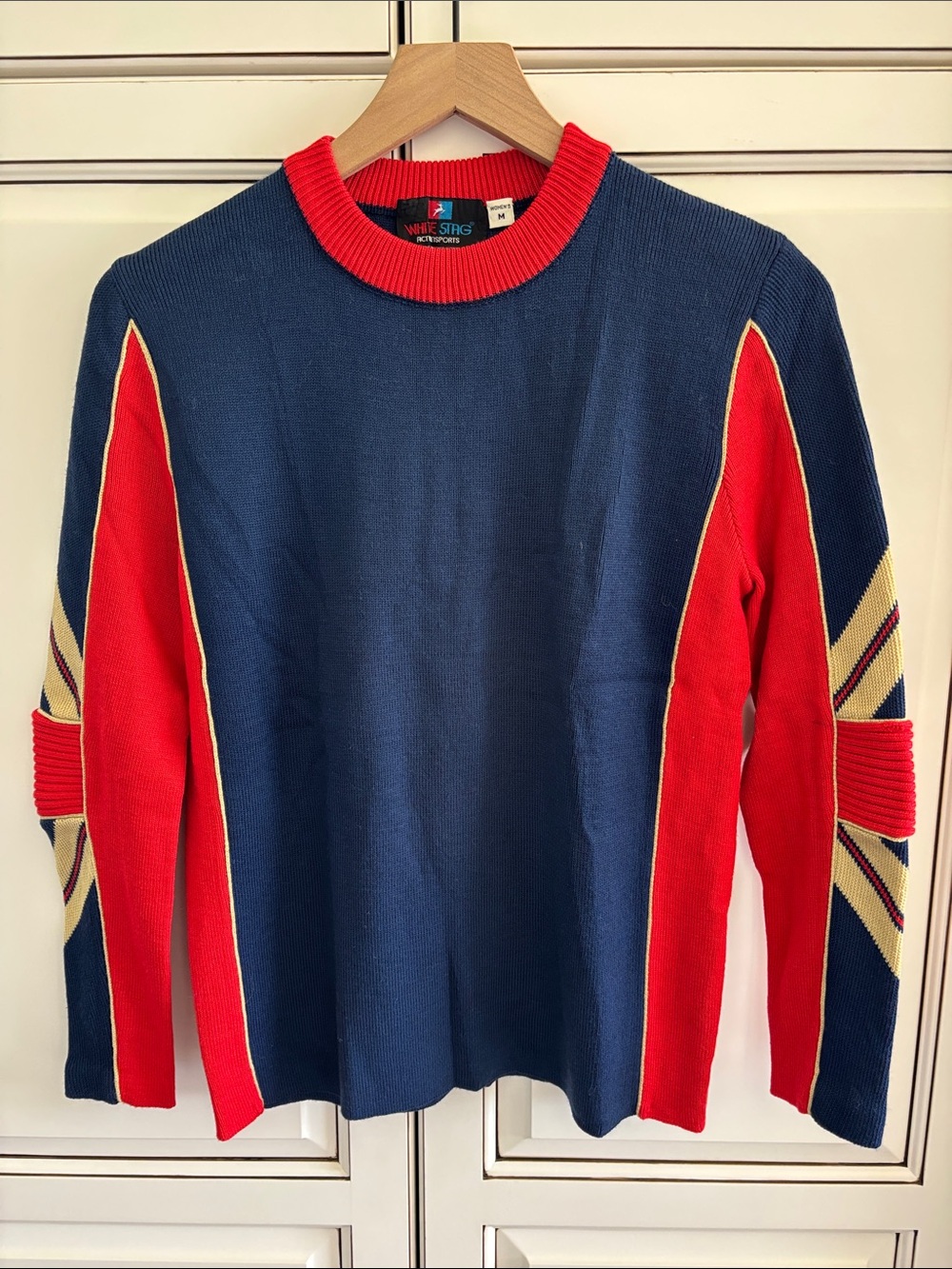 Vintage 70’s White Stag Action Sports Wool Blue Red Ski Sweater Women’s Medium